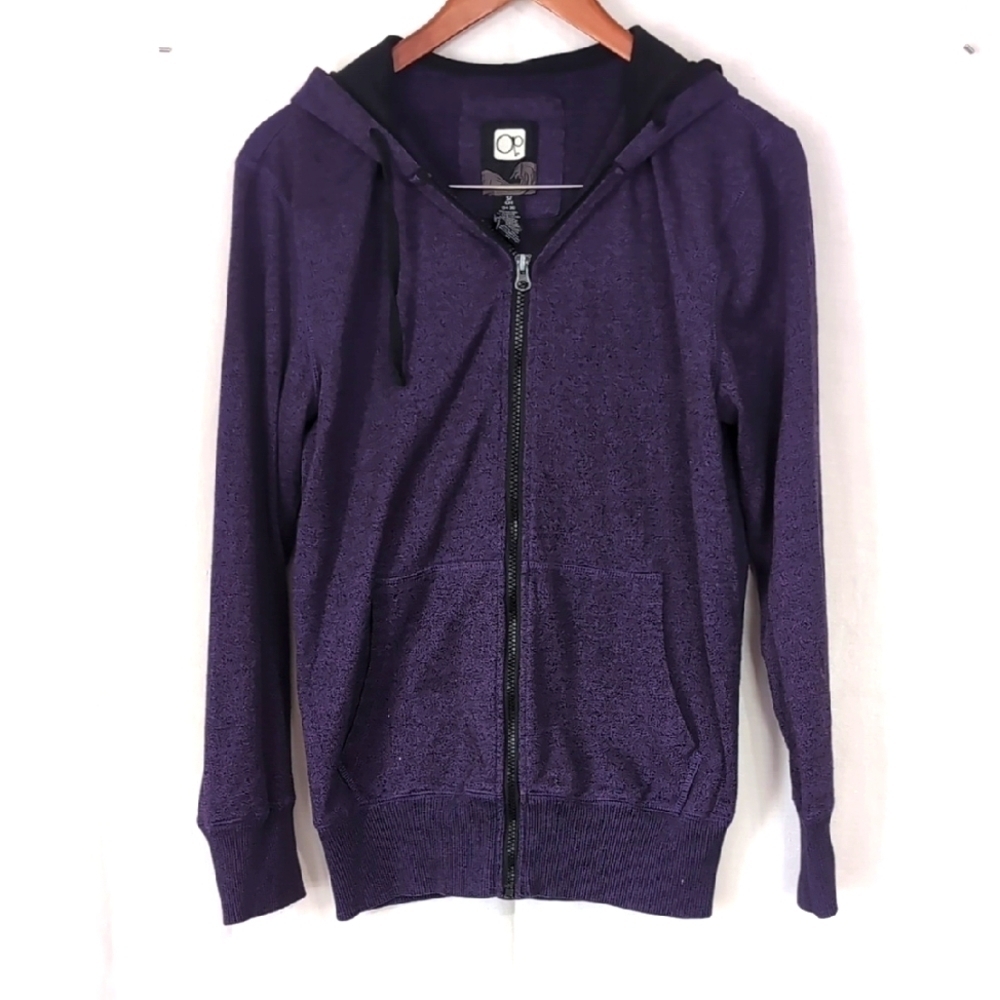 y2k OP Heather Purple Black Full Zip Hooded Sweatshirt Size Small